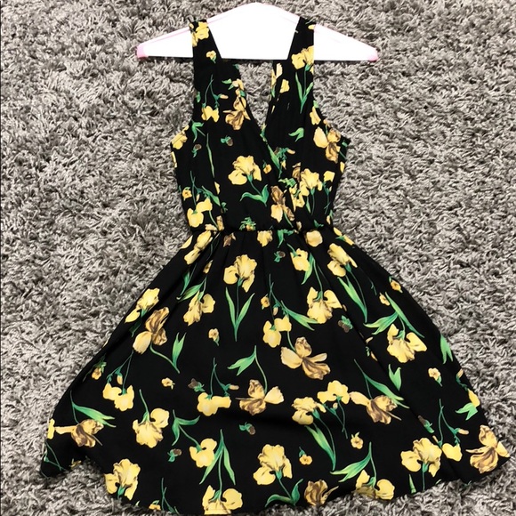Lush Dresses & Skirts - black mini dress with yellow flower design Lush Dresses & Skirts - black mini dress with yellow flower design